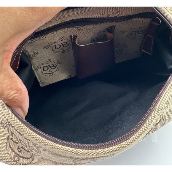 Dooney & Bourke Beige Signature Logo Canvas Shoulder Bag  Brown Leather Strap - Picture 9 of 10
